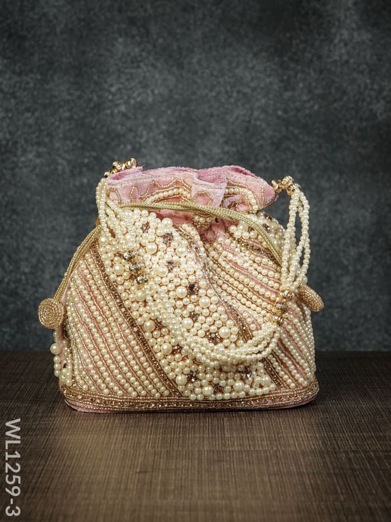 Potli Bag with Full Pearl Beads Rectangular Bottom - WL1259