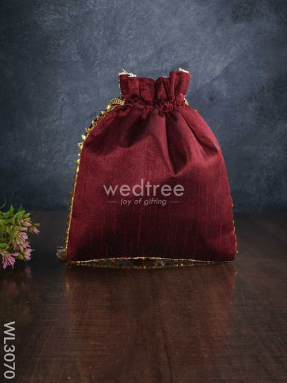 Potli Bag with Pearl Handle and Golden Drawstring - WL3070
