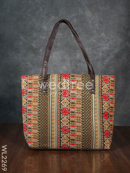 Printed Fabric Handbag - Leather Base - WL2269