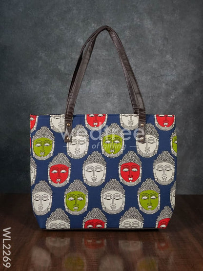 Printed Fabric Handbag - Leather Base - WL2269