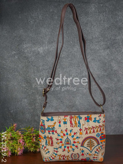 Printed Fabric Sling Bag with Faux Leather Handle - WL3019-2