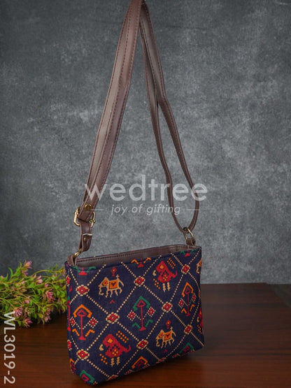 Printed Fabric Sling Bag with Faux Leather Handle - WL3019-2