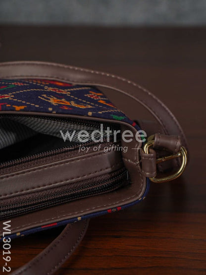 Printed Fabric Sling Bag with Faux Leather Handle - WL3019-2