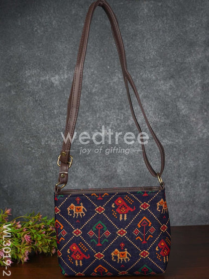 Printed Fabric Sling Bag with Faux Leather Handle - WL3019-2