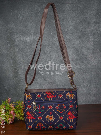 Printed Fabric Sling Bag with Faux Leather Handle - WL3019-2