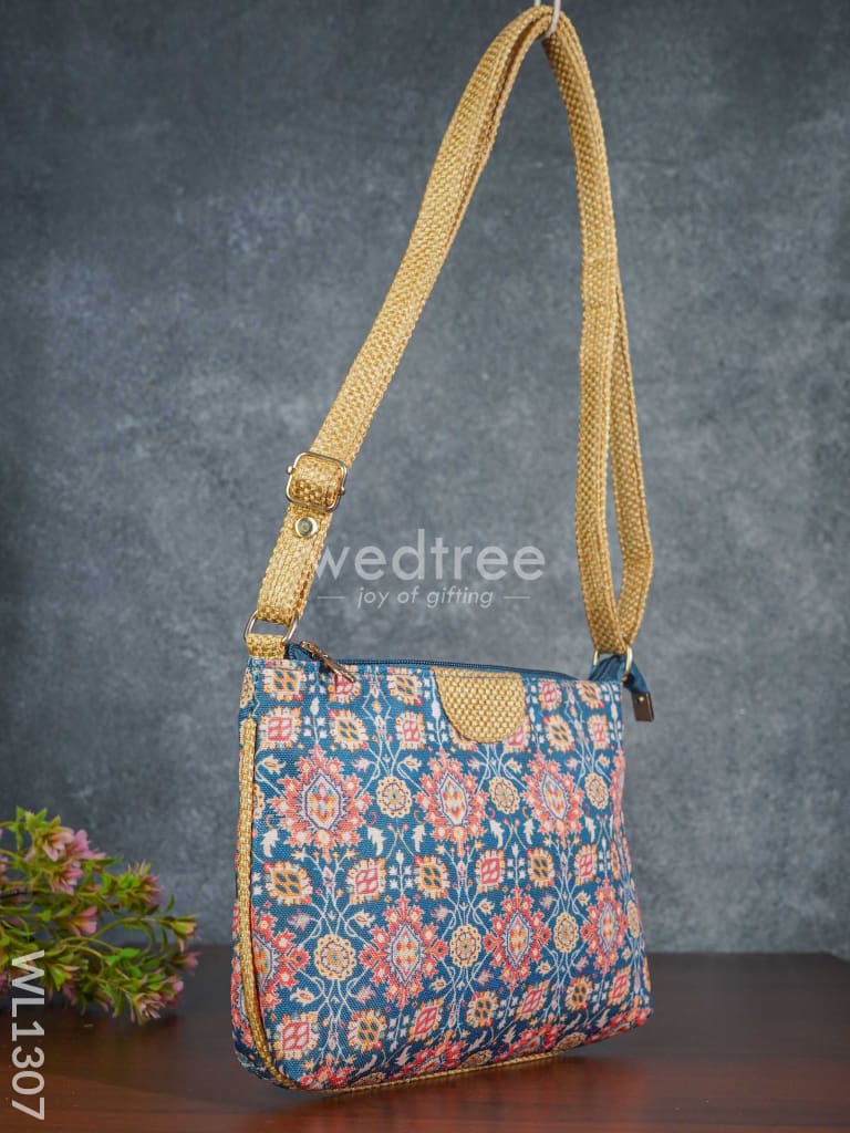 Printed Fabric Sling Bag with Jute Handle - WL1307