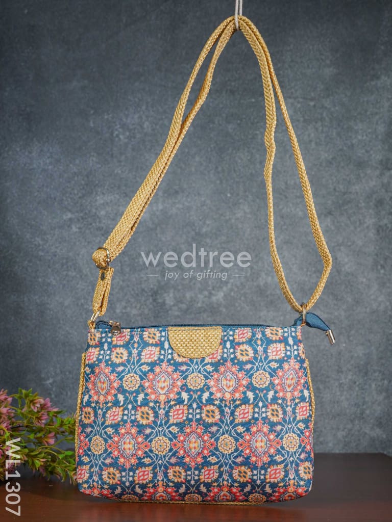 Printed Fabric Sling Bag with Jute Handle - WL1307