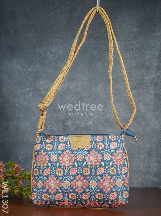 Printed Fabric Sling Bag with Jute Handle - WL1307