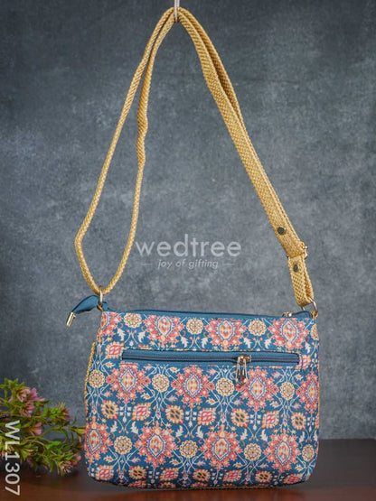 Printed Fabric Sling Bag with Jute Handle - WL1307