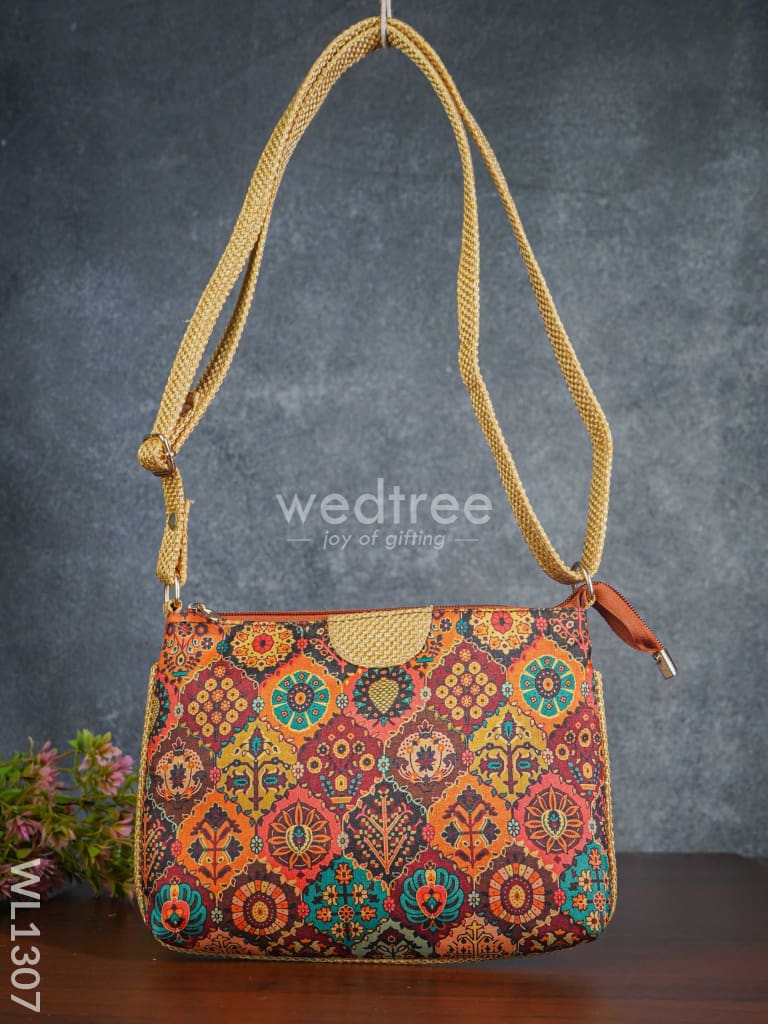 Printed Fabric Sling Bag with Jute Handle - WL1307