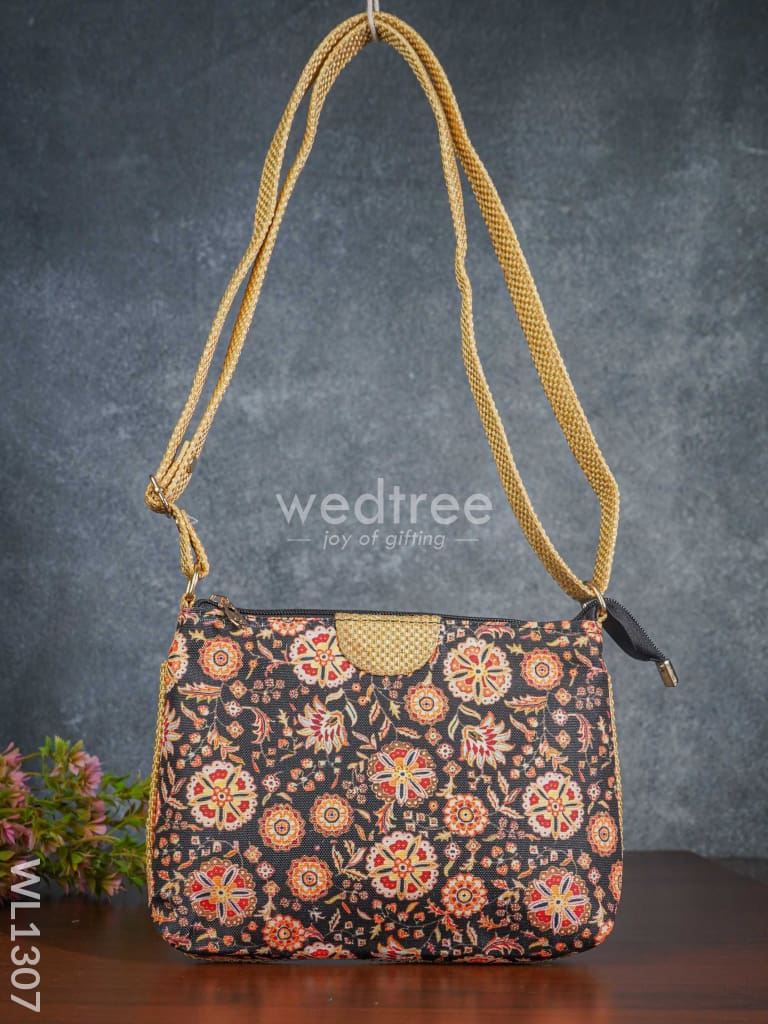 Printed Fabric Sling Bag with Jute Handle - WL1307