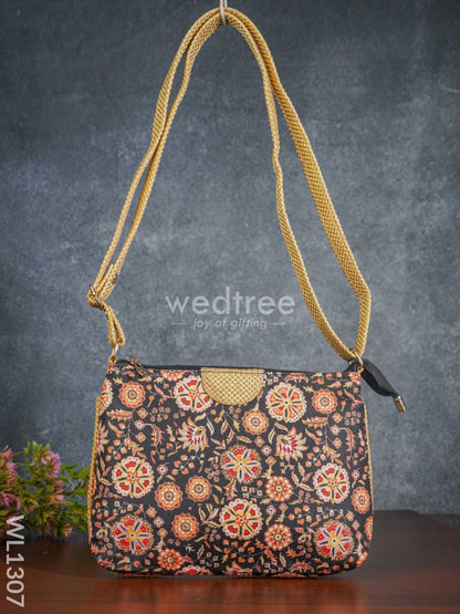Printed Fabric Sling Bag with Jute Handle - WL1307