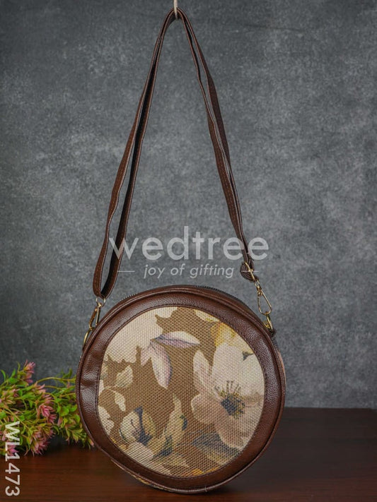 Printed Jute Sling Bag with Leather Handle - WL1473