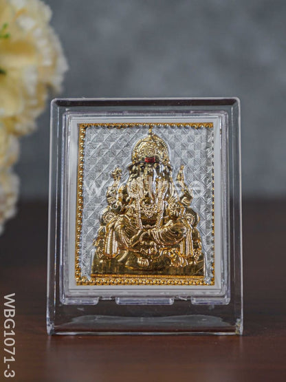 Pure Silver Plated Ganesha Photoframe (3.5 inch) with Stand - WBG1071-3