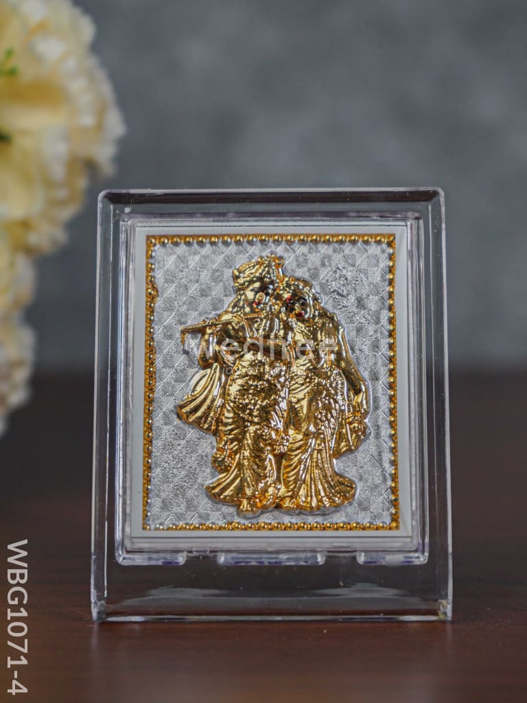Pure Silver Plated Radha Krishna Photoframe (3.5 inch) with Stand - WBG1071-4