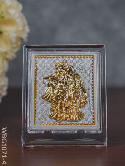 Pure Silver Plated Radha Krishna Photoframe (3.5 inch) with Stand - WBG1071-4