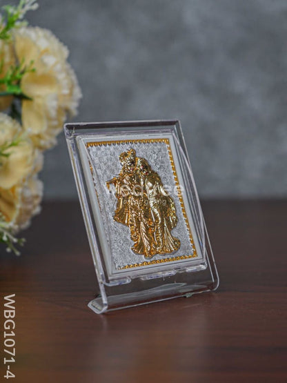Pure Silver Plated Radha Krishna Photoframe (3.5 inch) with Stand - WBG1071-4