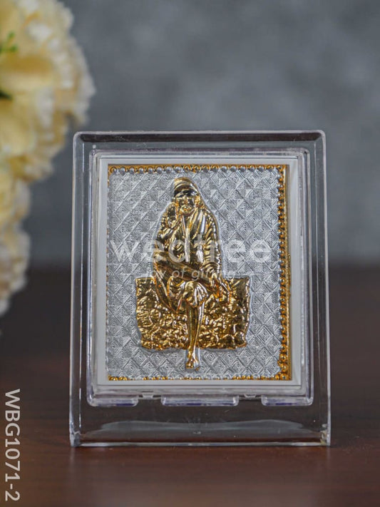 Pure Silver Plated Sai Baba Photoframe (3.5 inch) with Stand - WBG1071-2