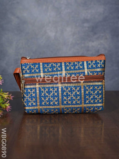 Purse with Golden Embroidery and Faux Leather Handle - WBG0890