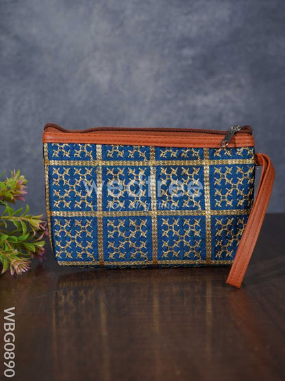 Purse with Golden Embroidery and Faux Leather Handle - WBG0890