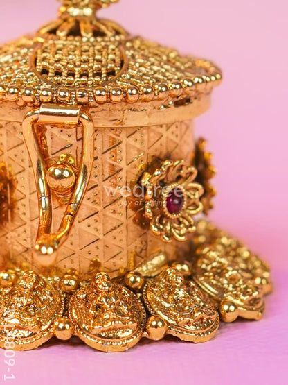 Radha-Krishna Kumkum Holder - 2 inch - Gold - WL4809-1