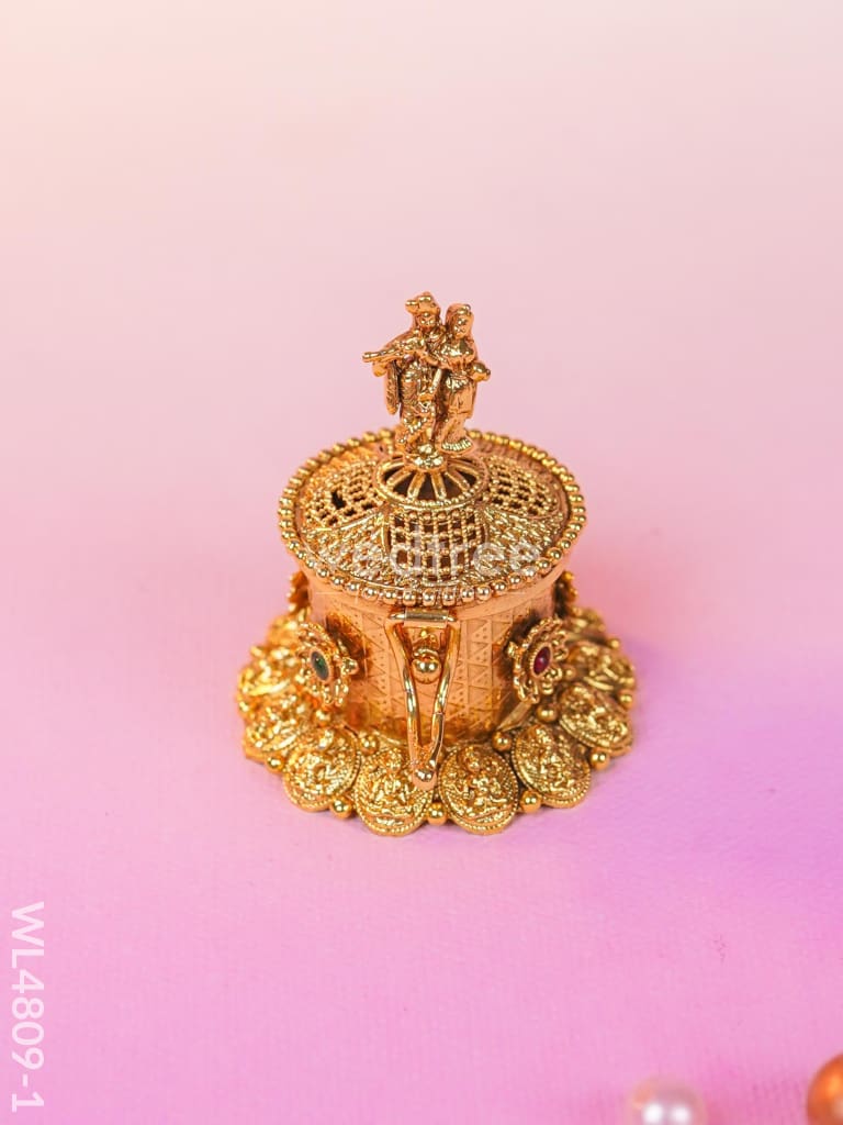 Radha-Krishna Kumkum Holder - 2 inch - Gold - WL4809-1