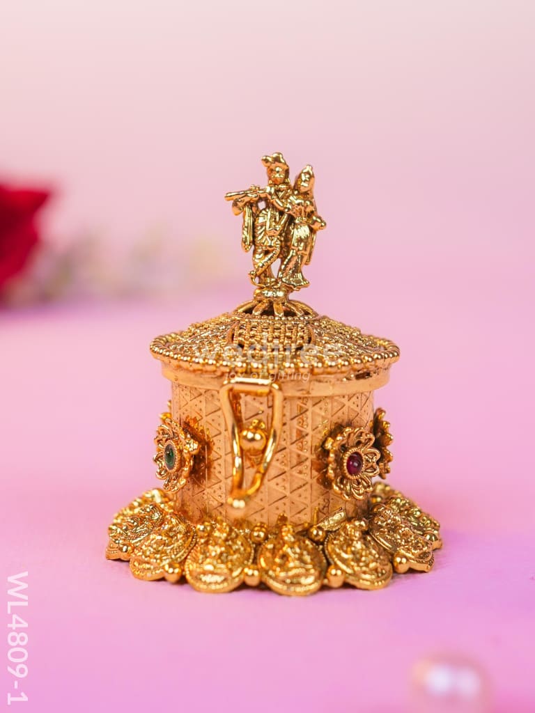 Radha-Krishna Kumkum Holder - 2 inch - Gold - WL4809-1