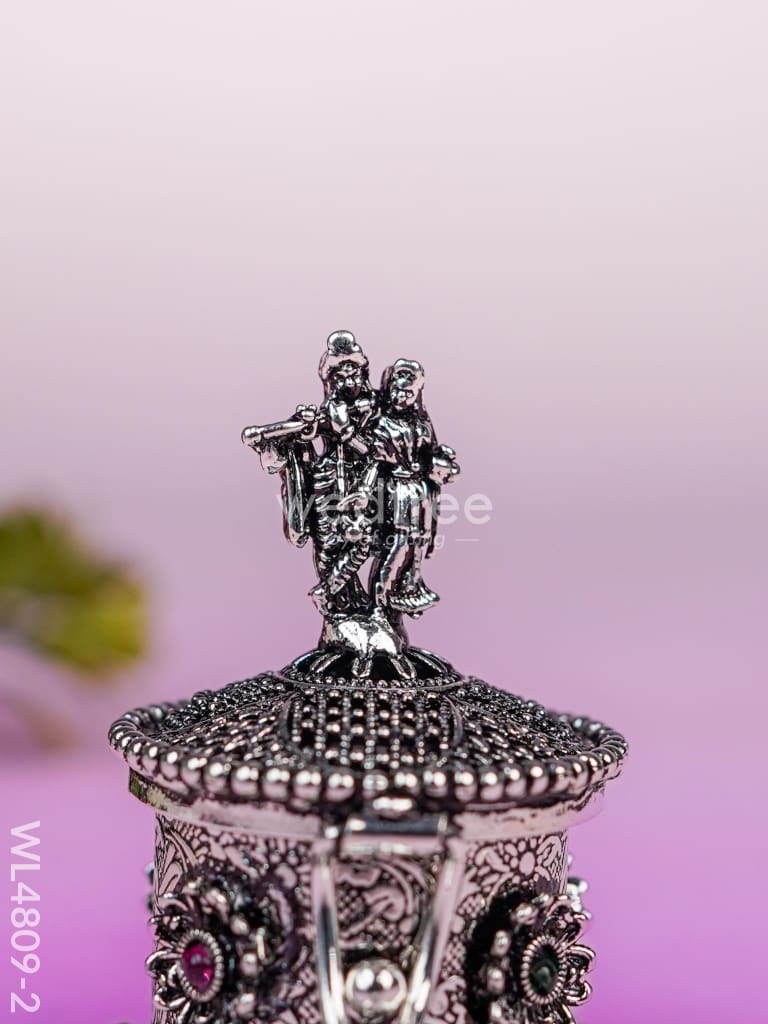 Radha-Krishna Kumkum Holder - 2 inch - Silver - WL4809-2