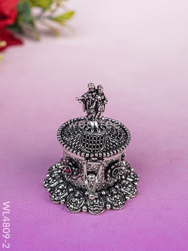 Radha-Krishna Kumkum Holder - 2 inch - Silver - WL4809-2