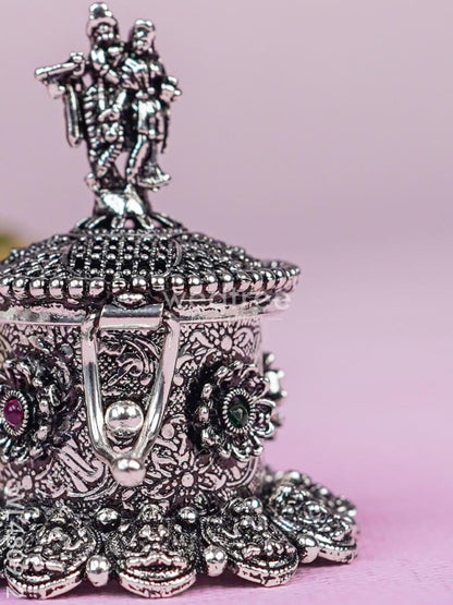 Radha-Krishna Kumkum Holder - 2 inch - Silver - WL4809-2
