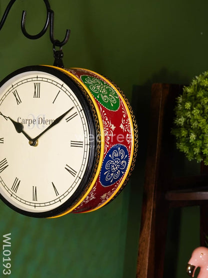 Railway clocks - Hand painted clock in Multi colour design and floral prints