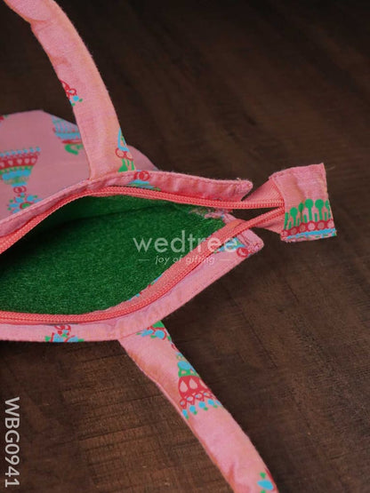 Raw Silk Hand Bag with Jhumka Print - WBG0941