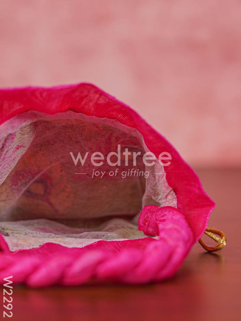 Raw Silk Potli Bag with Peacock Feather Embroidery - W2292