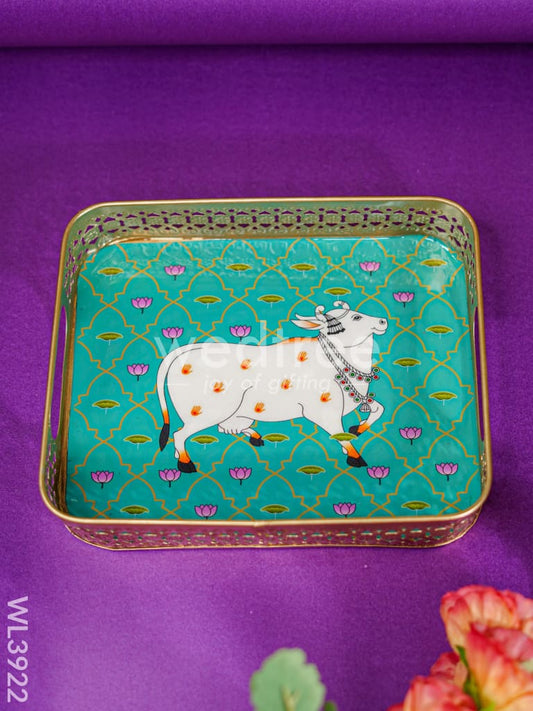 Rectangular Tray with Pichwai Design - Green - WL3922