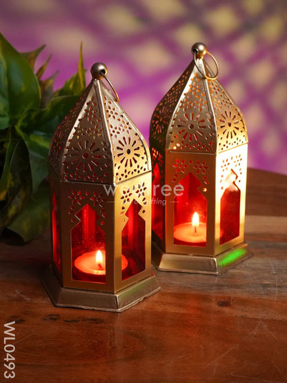 Red Metal lantern - Set of 2 - WL0493