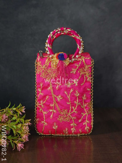 Return Gift Hand Bag with Pearl Handle - 7 inch - WBG0982-1