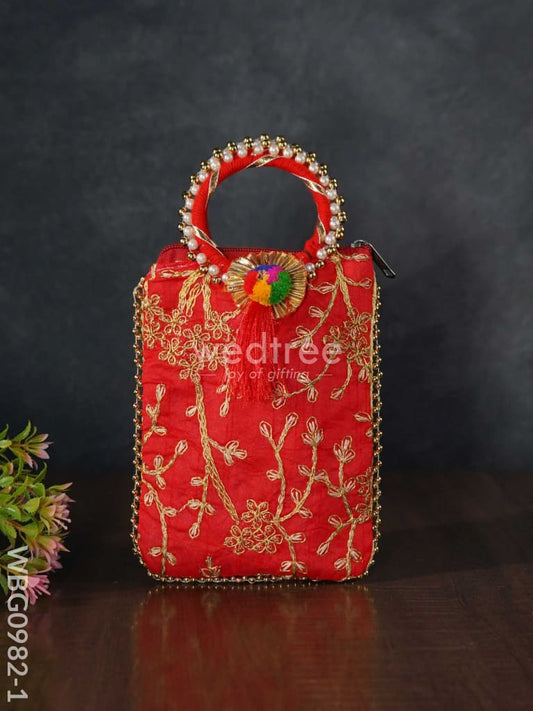 Return Gift Hand Bag with Pearl Handle - 7 inch - WBG0982-1