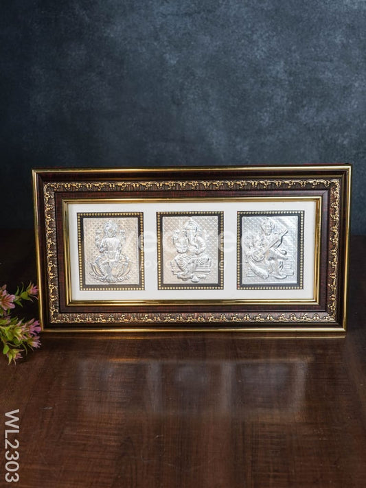 Silver Ganesh Lakshmi Saraswathi Frame - WL2303
