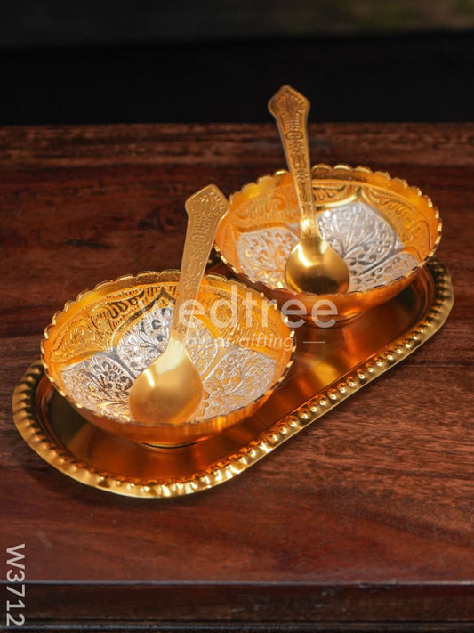 Silver & Gold Plated Bowl Set of 2 with Plate - W3712