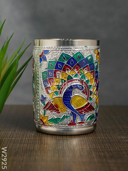 Silver Meenakari Glass - W2925