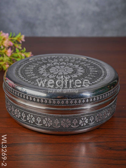 Silver Oxidised Floral Design Poori Box - WL3269
