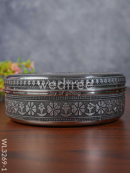 Silver Oxidised Floral Design Poori Box - WL3269
