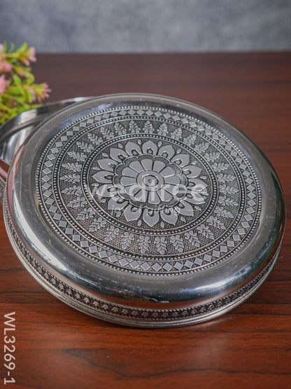 Silver Oxidised Floral Design Poori Box - WL3269