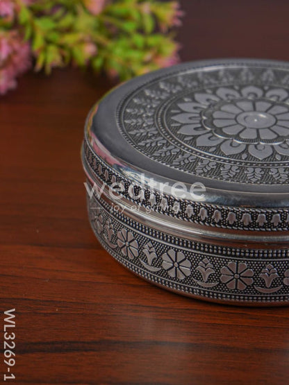 Silver Oxidised Floral Design Poori Box - WL3269