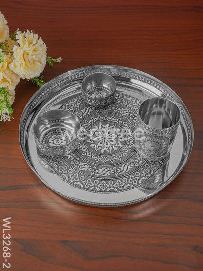 Silver Oxidised Thali Set - 11.5 inch - WL3268-2