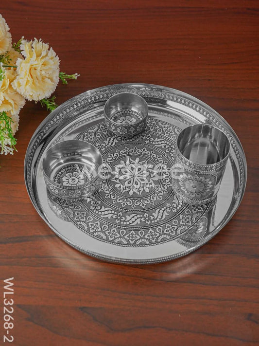 Silver Oxidised Thali Set - 11.5 inch - WL3268-2