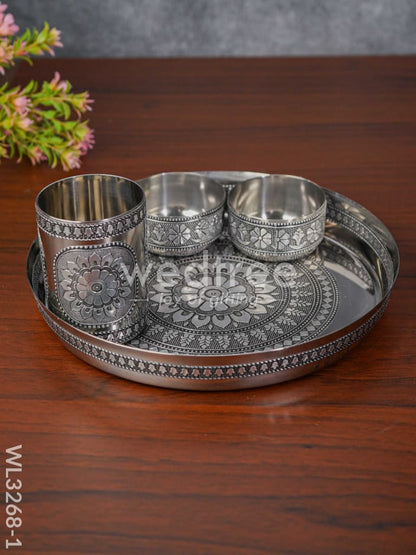 Silver Oxidised Thali Set - 9.5 inches - WL3268-1