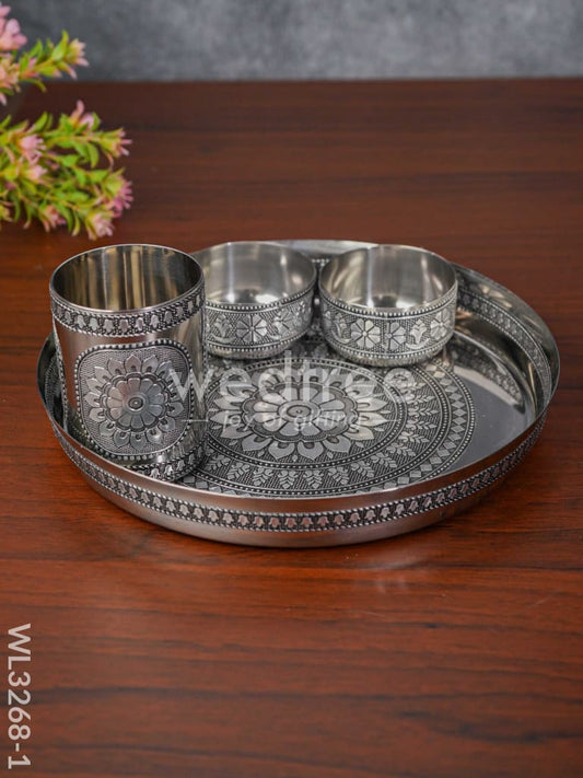 Silver Oxidised Thali Set - 9.5 inches - WL3268-1