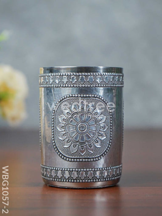 Silver Oxidized Stainless Steel Glass - WBG1057-2