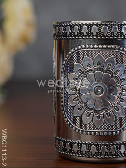 Silver Oxidized Stainless Steel Glass - WBG1113-2